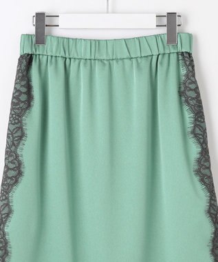 自由区 【洗える】サテンレース スカート フロスティグリーン×バーント