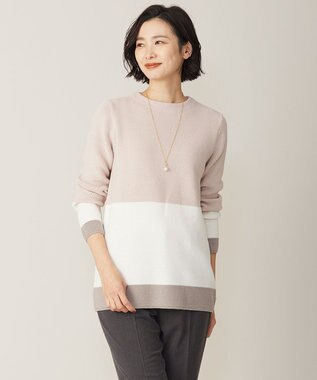 J.PRESS LADIES L 【洗える】CLEAR COTTON BLEND カラーブロック ニット ピンク系1