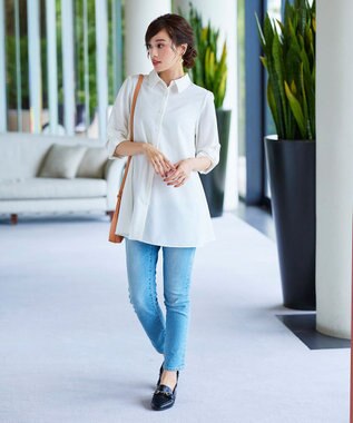 Tiaclasse 【洗える】フレアシャツチュニックブラウス オフホワイト