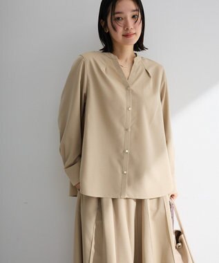 Green Parks ＳＥＴ２点スキッパーブラウス＋プリーツスカート Beige