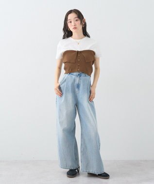 earth music&ecology ＳＥＴ２点コンパクトＴＥＥ＋マルチｗａｙニットビスチ Brown