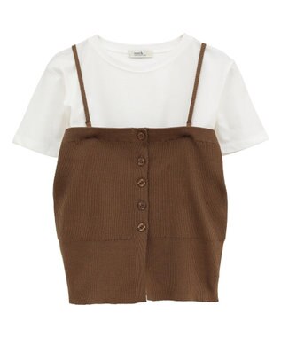 earth music&ecology ＳＥＴ２点コンパクトＴＥＥ＋マルチｗａｙニットビスチ Brown