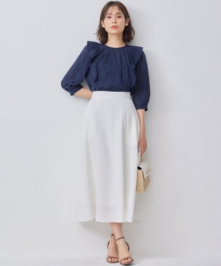 組曲 【WEB限定】ナチュラルローン ペプラムブラウス ネイビー系