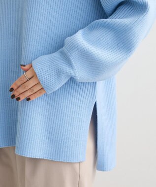 Green Parks 洗えるボトルネックリブニットプルオーバー Sax