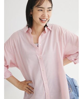 Green Parks 綿麻混タブ付オーバーサイズシャツチュニック Pink