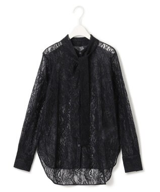 ICB 【洗える】ナイロンラッセルレース バンドカラーシャツ ブラック系