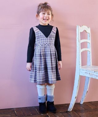 ANY KIDS ドッキングチェックワンピース ラベンダー