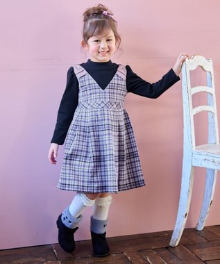 ANY KIDS ドッキングチェックワンピース ラベンダー
