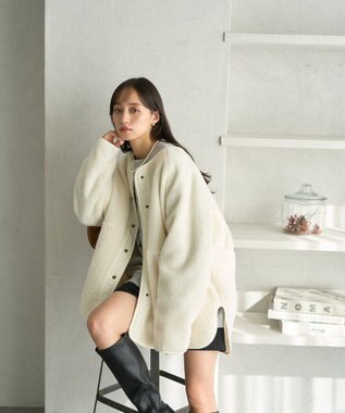 earth music&ecology 粒違い切替ボアブルゾン Ivory