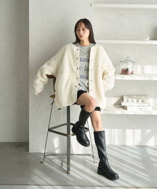 earth music&ecology 粒違い切替ボアブルゾン Ivory