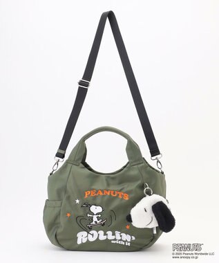 Y'SACCS SNOOPYデザイン サイドギャザー2wayトート　Mサイズ(スケートボード） カーキ