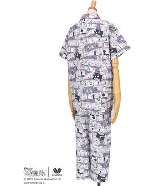 WACOAL ワコール_リラックス＆スリープ パジャマ 5分袖 半袖 8分丈 綿100%(本体) PEANUTS スヌーピー レディース FDT157 /ワコール グレー