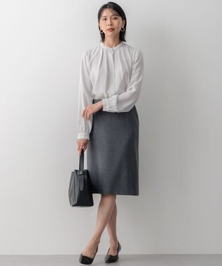 23区 L 【洗える/セットアップ対応】ウールライクカルゼ タイト スカート グレー系