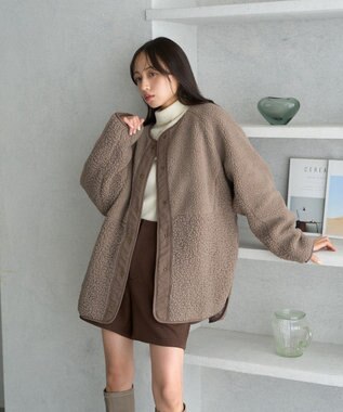 earth music&ecology 粒違い切替ボアブルゾン Mocha