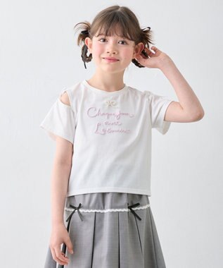 ANY KIDS 【洗濯機可能】肩あき ロゴ刺繍Tシャツ