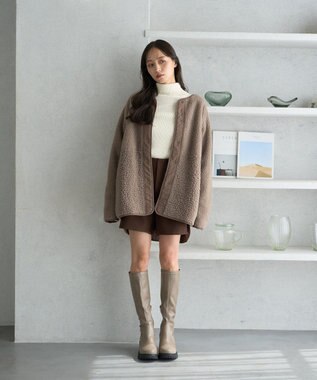 earth music&ecology 粒違い切替ボアブルゾン Mocha