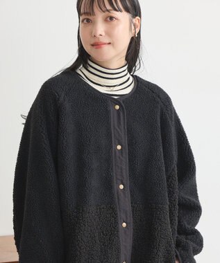 earth music&ecology 粒違い切替ボアブルゾン Black