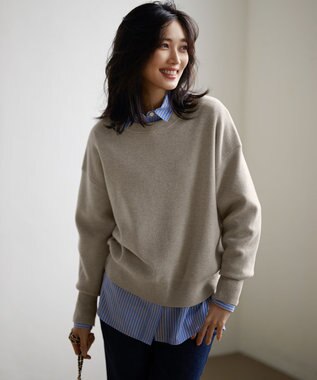 23区 L 【洗える】コットンウール クルーネック プルオーバー ベージュ系