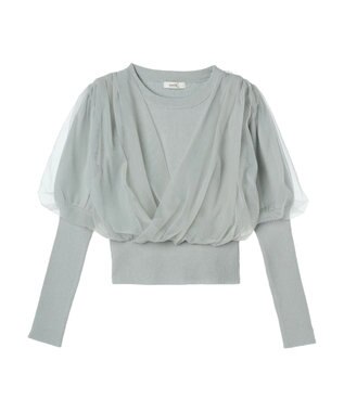 earth music&ecology チュールドッキングニットプルオーバー Blue Green