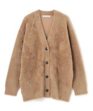 UNFILO ナイロンシャギー Vネックカーディガン キャメル