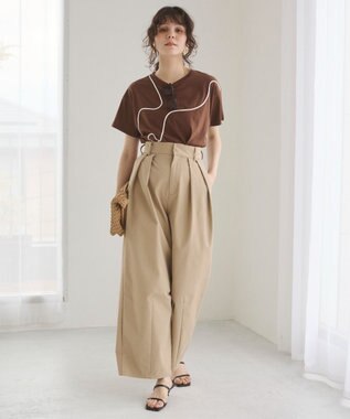 WEGO 【ANGIE VINTAGE】コード刺繍デザインTシャツ ブラウン