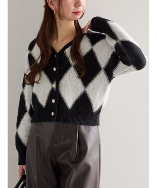 Te chichi アーガイルジャガードVネックカーディガン