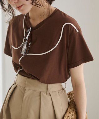 WEGO 【ANGIE VINTAGE】コード刺繍デザインTシャツ ブラウン