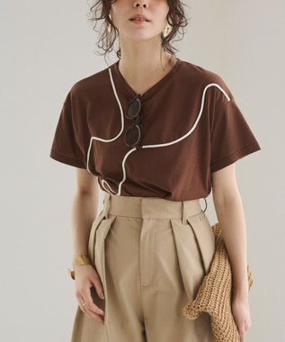 WEGO 【ANGIE VINTAGE】コード刺繍デザインTシャツ ブラウン