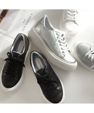 Pointer 日本製 レースアップ厚底スニーカー ブラック