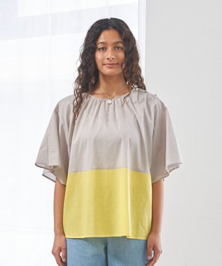 J.PRESS YORK STREET 【WOMEN】バイカラーギャザー ブラウス