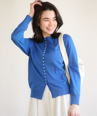 Green Parks パール調ボタン付き２ＷＡＹニットプルオーバー Blue