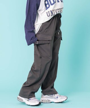 WEGO 【ウエストゴム】サイドベルトカーゴパンツ ブラック中濃色