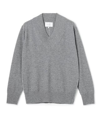 BEIGE， 【洗える】POMPE / ウールカシミヤ配色ラインVネックニット Charcoal×Off