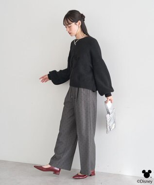 earth music&ecology 【予約】Disney/ミッキーコード刺繍ニットプルオーバー ブラック