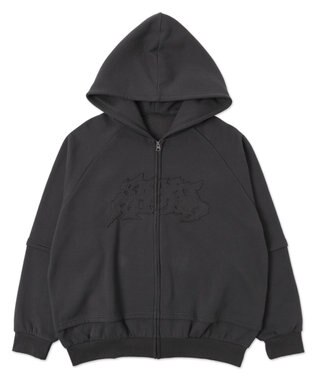 WEGO 【ユニセックス着用ITEM】ダメージアップリケレイヤードZIPパーカー スミクロ