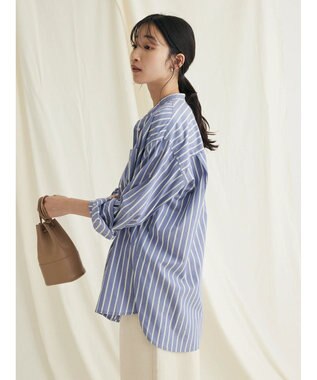 CRAFT STANDARD BOUTIQUE バンドカラーシャツ Stripe Blue