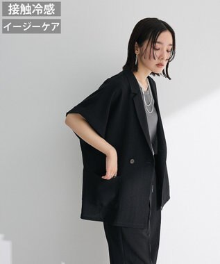 Green Parks 麻調合繊フレンチスリーブジャケット Black