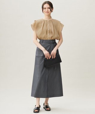 自由区 L 【カタログ掲載・接触冷感・UVカット・洗える】デニムライクボトムフレア スカート インディゴ