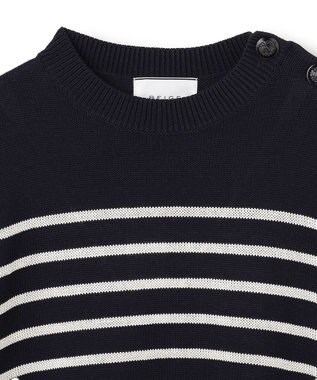 BEIGE， HELIODOR / レーヨンボーダーマリンボタンニット Navy × Ecru