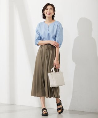 J.PRESS LADIES 【洗える】ジャージー フレアースカート カーキ系