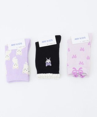 ANY KIDS 【3点セット】ソックス （ネコ・リボン） ラベンダー