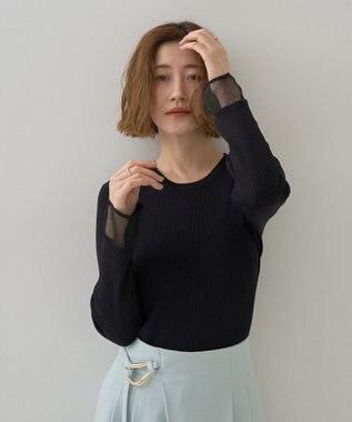 YECCA VECCA 袖口シアーリブニット