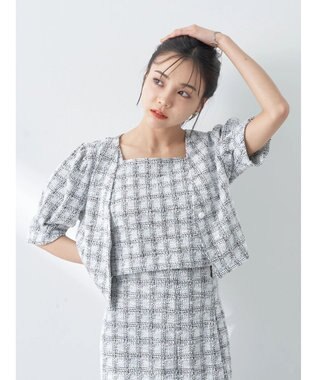 earth music&ecology ＳＥＴ２点　カットソーツィードアンサンブル Check Black