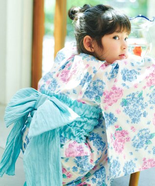ANY KIDS 【洗濯機可能/簡単着付け】2WAY セパレート浴衣セット エクリュ×アジサイ