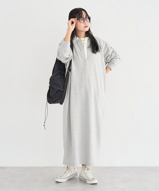 Green Parks ラガーシャツワンピース Gray Mixture