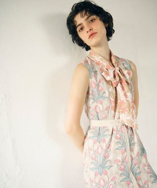 GRACE CONTINENTAL サラサストライププリントワンピース ベージュ