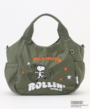 Y'SACCS SNOOPYデザイン サイドギャザー2wayトート　Mサイズ(スケートボード） カーキ