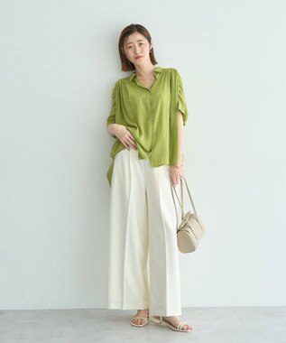 YECCA VECCA 【ドライタッチ】シアーバックギャザーシャツ Lime Green