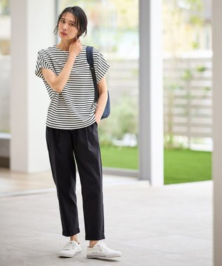 ANY 【洗濯機可/接触冷感/UVカット/アンチピリング】ドライポンチフレンチスリーブプルオーバー オフベース×ブラック