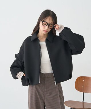 earth music&ecology ダンボールニットZIPブルゾン Black